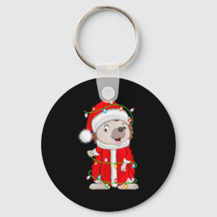 Womens Hedgehog Christmas Lights Santa Costume Cut Key Ring