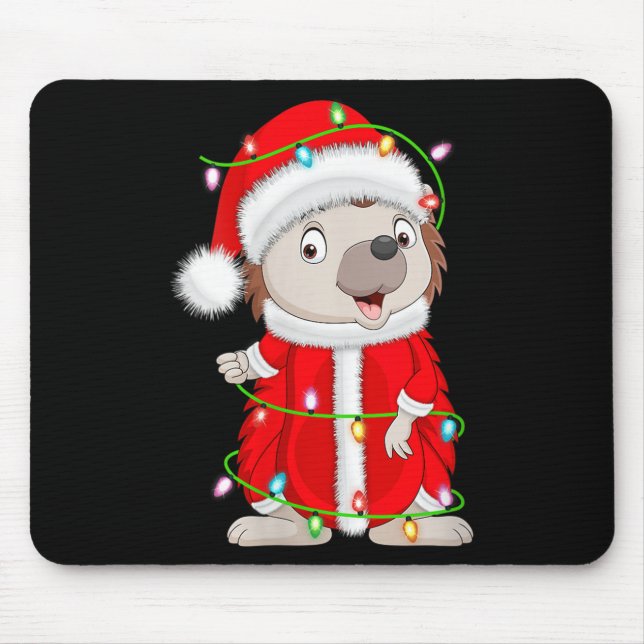 Womens Hedgehog Christmas Lights Santa Costume Cut Mouse Mat (Front)