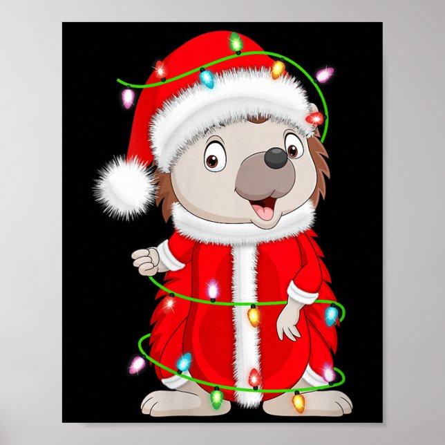 Womens Hedgehog Christmas Lights Santa Costume Cut Poster (Front)