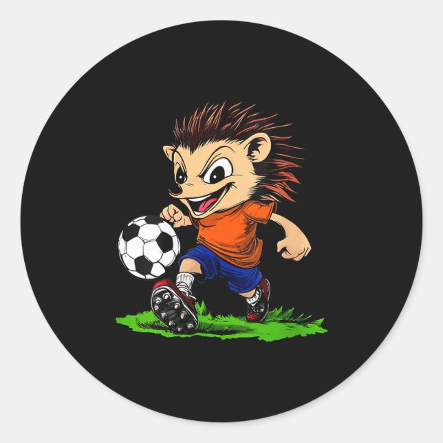 Womens Hedgehog Footballer V-neck  Classic Round Sticker (Front)