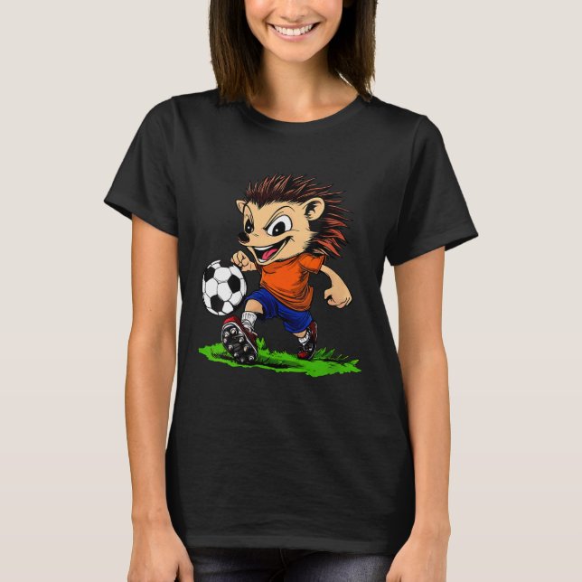 Womens Hedgehog Footballer V-neck  T-Shirt (Front)