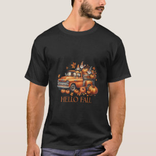 Womens Hello Fall Pumpkin Pickup Truck Gnome Autum T-Shirt