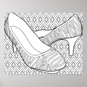 Womens High Heel Shoes fashion art Colouring Poster