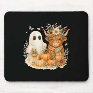 Womens Highland Cow & Ghost Pumpkin Patch Wate Mouse Mat