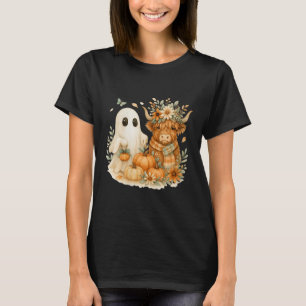 Womens Highland Cow & Ghost Pumpkin Patch Wate T-Shirt