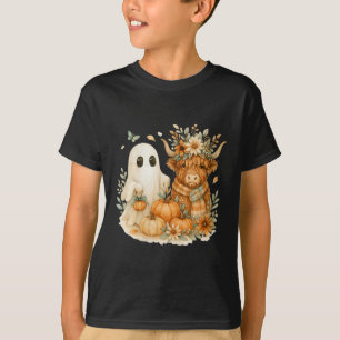 Womens Highland Cow & Ghost Pumpkin Patch Wate T-Shirt