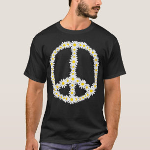 Womens Hippie Sign Flowers Antiwar Logo Daisies Pe T-Shirt