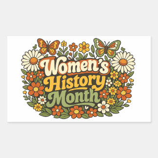 Women's History Month Retro 70s Floral Groovy Typo Rectangular Sticker