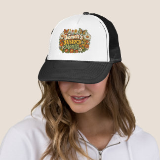 Women's History Month Retro 70s Floral Groovy Typo Trucker Hat