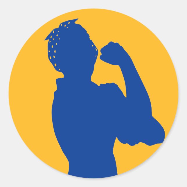 Women's History Month Rosie Riveter Navy/Gold Classic Round Sticker (Front)