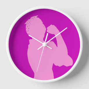 Women's History Month Rosie the Riveter Pink Wall Clock