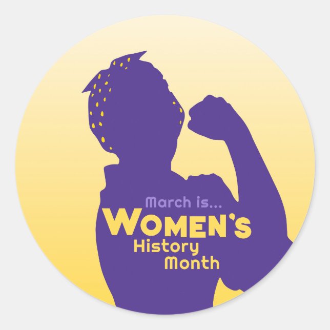 Women's History Month with Rosie in Purple & Gold Classic Round Sticker (Front)