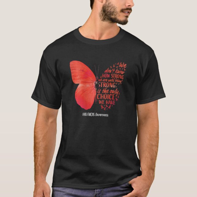Womens Hiv Aids Awareness Butterfly Red Ribbon T-Shirt (Front)