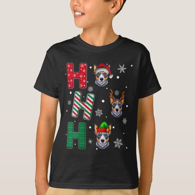 Womens Ho Ho Ho Blue Heeler Dog Matching Christmas T-Shirt (Front)
