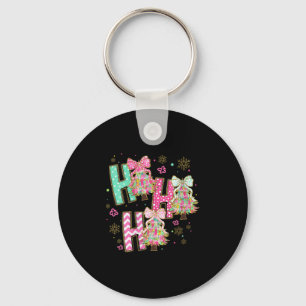 Womens Ho Ho Ho Merry Christmas Coquette Bow Xmas Key Ring