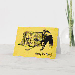 Women's Hockey Birthday Card Ink Sketch on Yellow