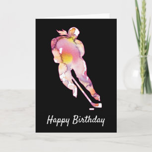 Women's Hockey Birthday Hockey Player Watercolor C Card