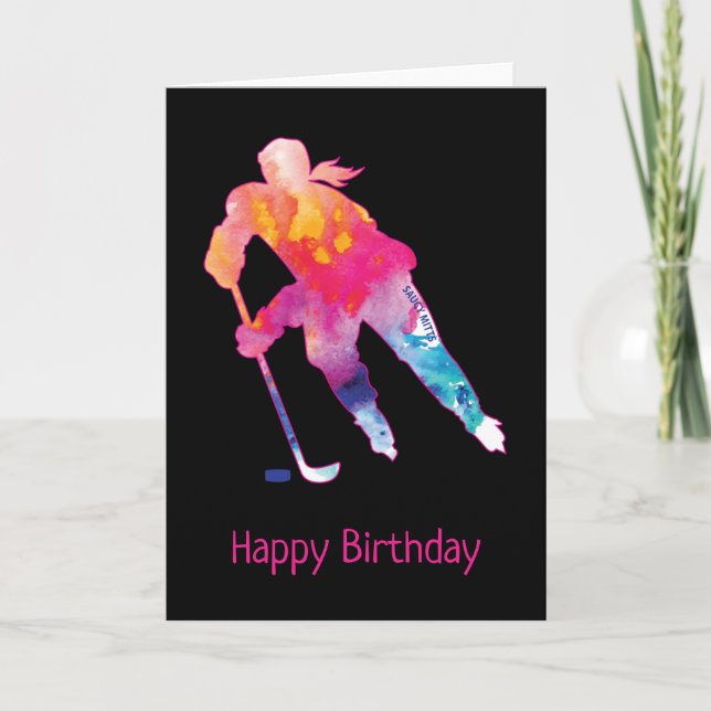 Women's Hockey Birthday Player Watercolor Card (Front)