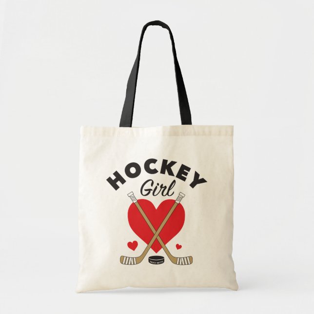 Women's Hockey Girls Love Heart Hockey Sticks Tote Bag (Front)
