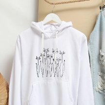 Women's Hoodie (White- Hand-drawn Cats)