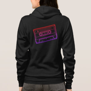 Women's Hoodie With Neon Red Purple Audio Cassette