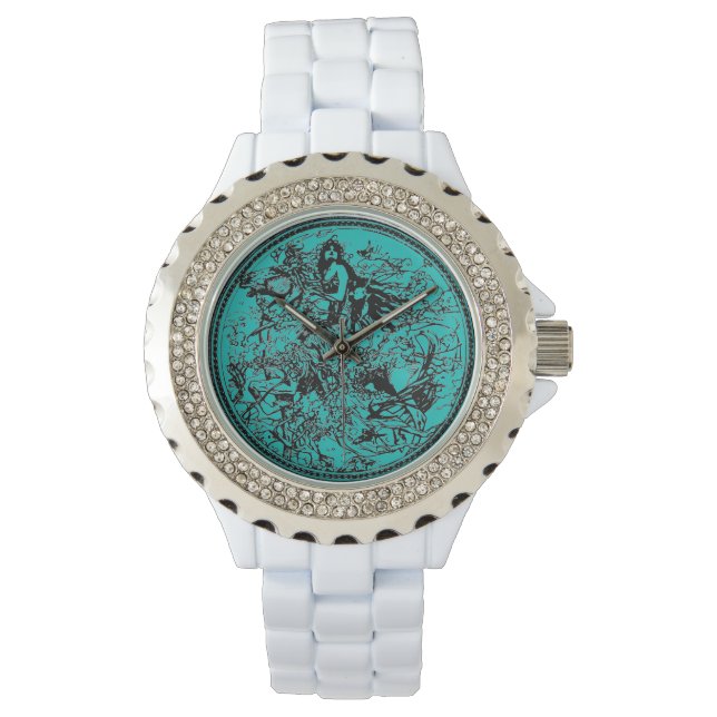 Women's Horse Rider White Enamel Girls Watch (Front)