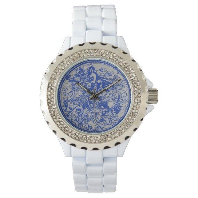 Women's Horse Rider White Enamel Girls Watch (Front)