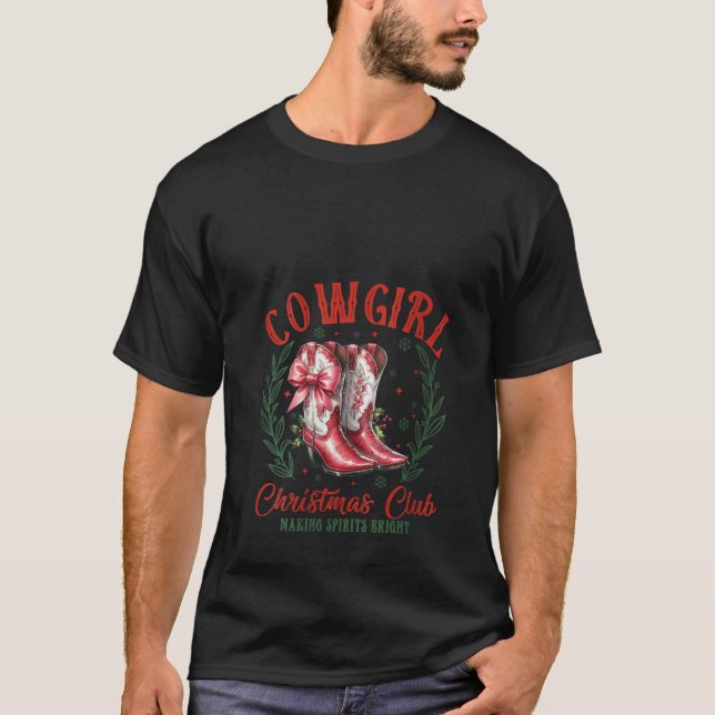 Womens Howdy Christmas Boots Cowgirl Coquette Pink T-Shirt (Front)