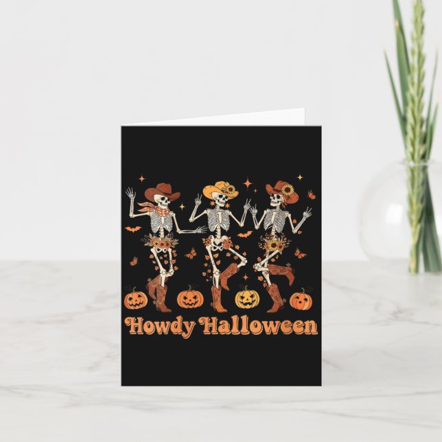 Womens Howdy Halloween Cowboy Cowgirl Skeleton Dan Card (Front)