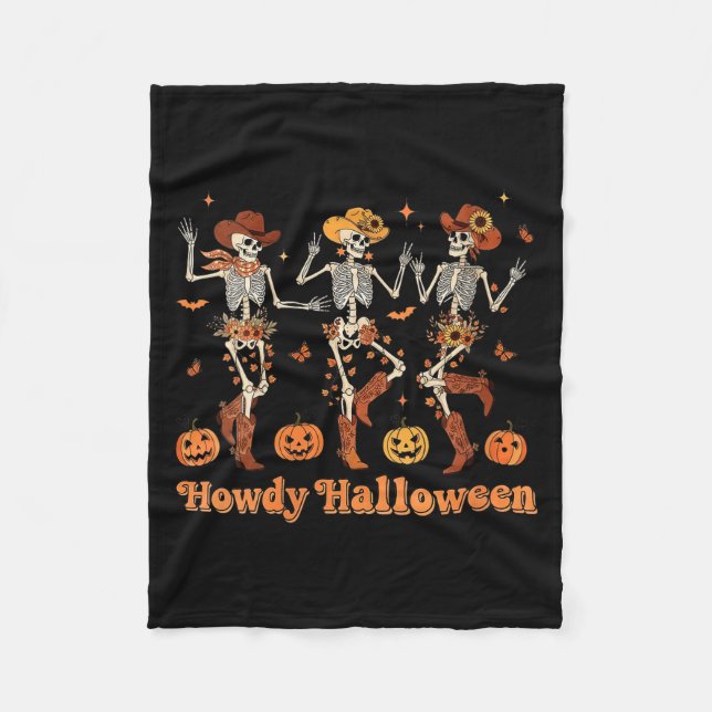 Womens Howdy Halloween Cowboy Cowgirl Skeleton Dan Fleece Blanket (Front)