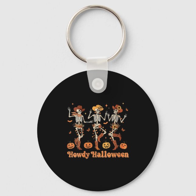 Womens Howdy Halloween Cowboy Cowgirl Skeleton Dan Key Ring (Front)