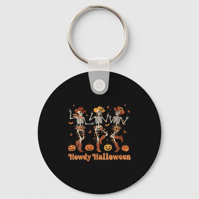 Womens Howdy Halloween Cowboy Cowgirl Skeleton Dan Key Ring (Front)