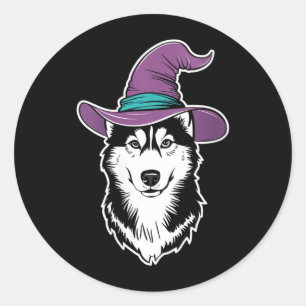 Womens Husky Witch Dog Halloween 1 Classic Round Sticker