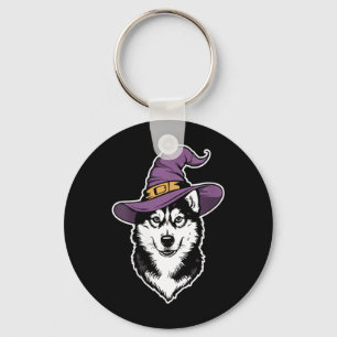 Womens Husky Witch Dog Halloween Key Ring