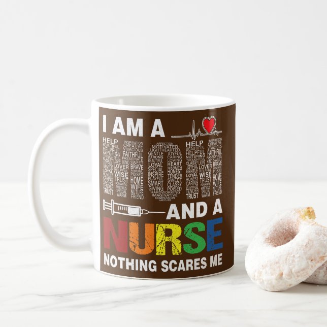 Womens i am a mum and a nurse nothing scares me  coffee mug (With Donut)