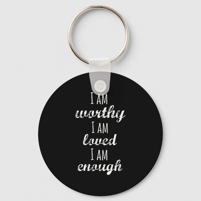 Women's I Am Worthy Motivational Christian  Key Ring (Front)