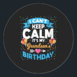 Womens I Can't Keep Calm It's My Grandson Birthday Classic Round Sticker<br><div class="desc">Womens I Can't Keep Calm It's My Grandson Birthday V-neck</div>
