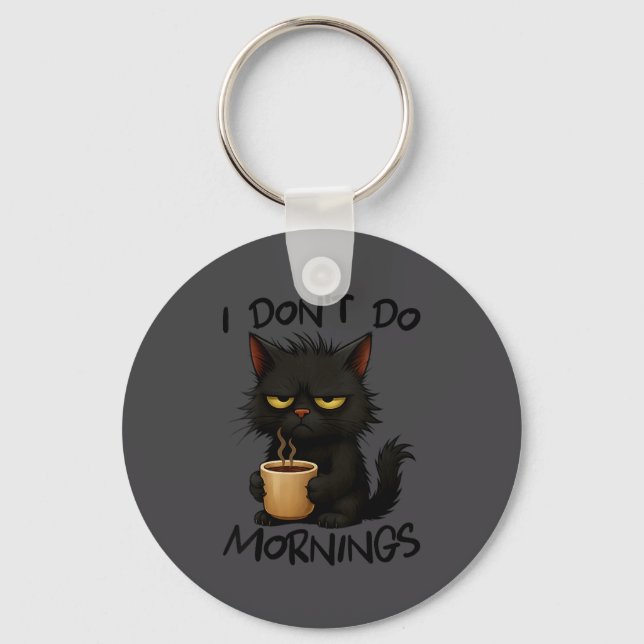 Womens I Don't Do Mornings Funny Quote Black Cat L Key Ring (Front)