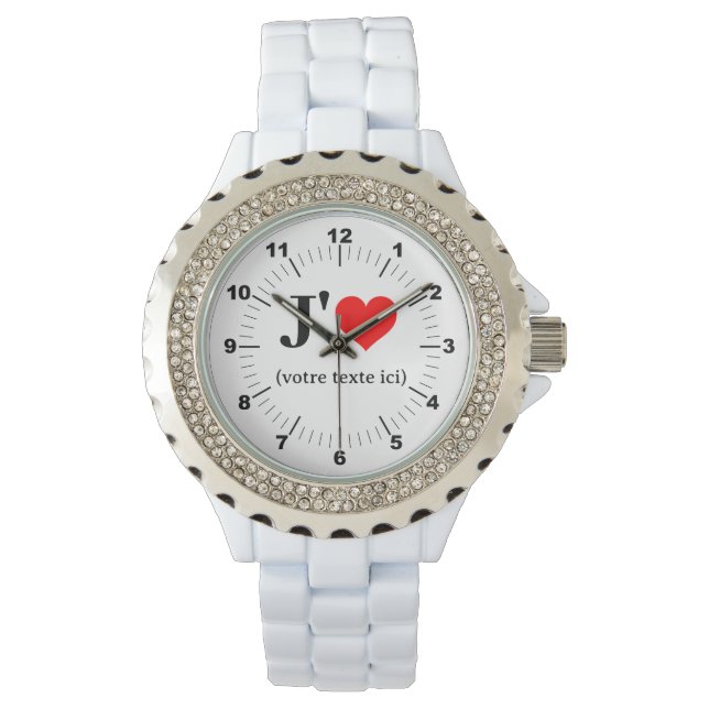 Women's I Heart Rhinestone White Enamel Watch (Front)