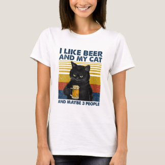 Womens I Like Beer My Cat and Maybe 3 People Funny T-Shirt
