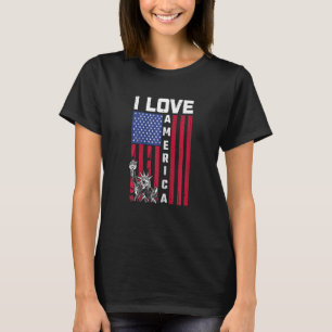 Womens I Love America Usa Flag Proud 4th July Inde T-Shirt