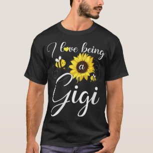 Womens I Love Being A Gigi Sunflower And Bee VNeck T-Shirt