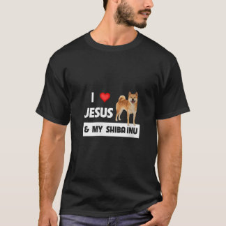 Womens I Love Jesus and My Shiba Inu Dog Mum Dad C T-Shirt