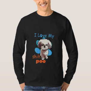 Womens I Love My Shih Poo Best Dog Paw Print Chri T-Shirt