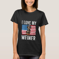 Womens I Love My Weiner Dog Dad Mum American Flag