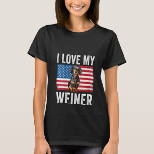 Womens I Love My Weiner Dog Dad Mum American Flag T-Shirt