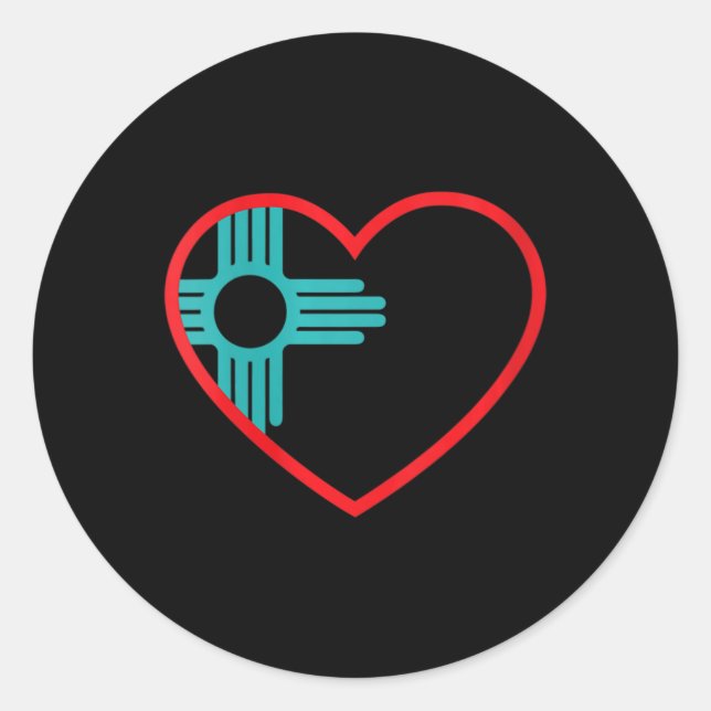 Womens I Love New Mexico Heart Zia Symbol New Mexi Classic Round Sticker (Front)
