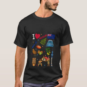 Womens I love New Zealand. Hand drawn NZ Landmarks T-Shirt