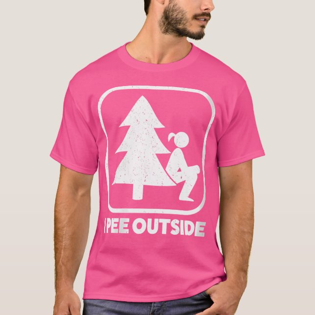 Womens I Pee Outside Girl Sign Funny Camping Hikin T-Shirt (Front)