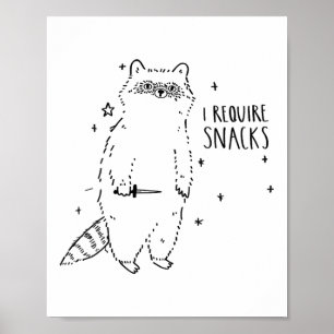 Womens I Require Snacks Racoon V-neck _1 Poster